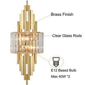 Modern Crystal Wall Sconce 2-Light Gold