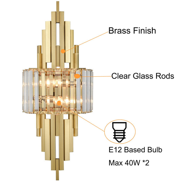 Modern Crystal Wall Sconce 2-Light Gold