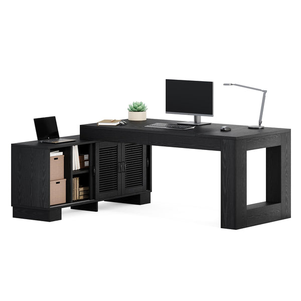 L-Shaped Executive Desk with File Cabinet