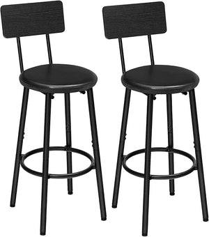 Bar Stools Set of 2, 26" Counter Height with PU Cushion, Footrest & Back