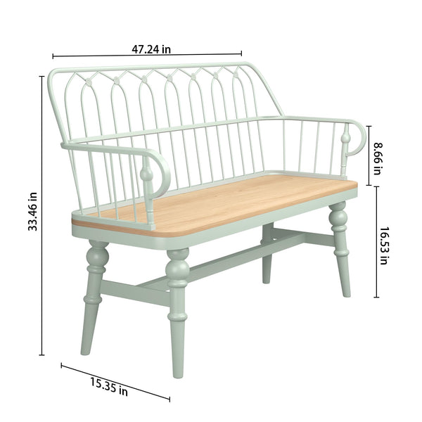 Farmhouse Spindle Back Bench with Armrests & Back Support