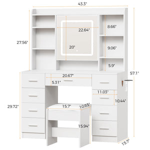 Lighted Makeup Vanity Desk with Mirror, Drawers & Storage