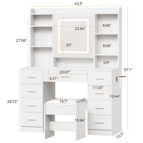 Lighted Makeup Vanity Desk with Mirror, Drawers & Storage