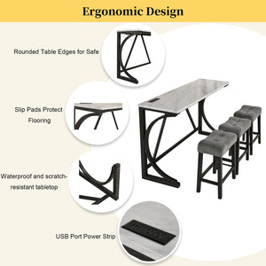 59" Bar Table Set with Power Outlet & 3 Stools