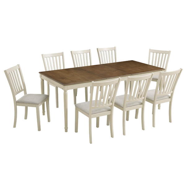 Farmhouse Solid Wood Dining Table Set with 8 Upholstered Chairs