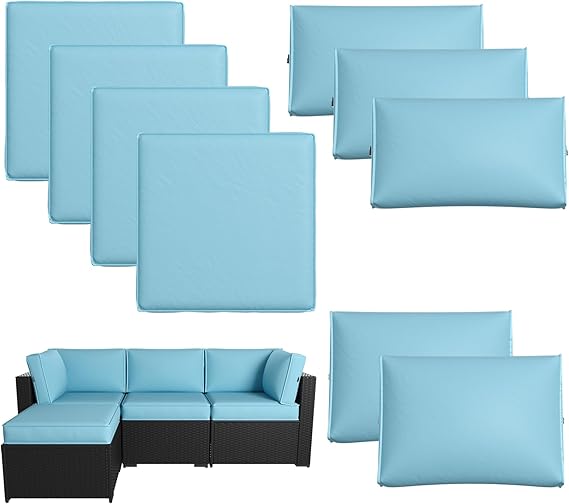 Breezestival Patio Furniture Replacement Cushions for Outdoor Furniture Set of 4, Thick Patio Sofa Cushions for Outdoor Furniture, 9-Piece Splashproof Fade Resistant Cushions for Outdoor Couch, Grey