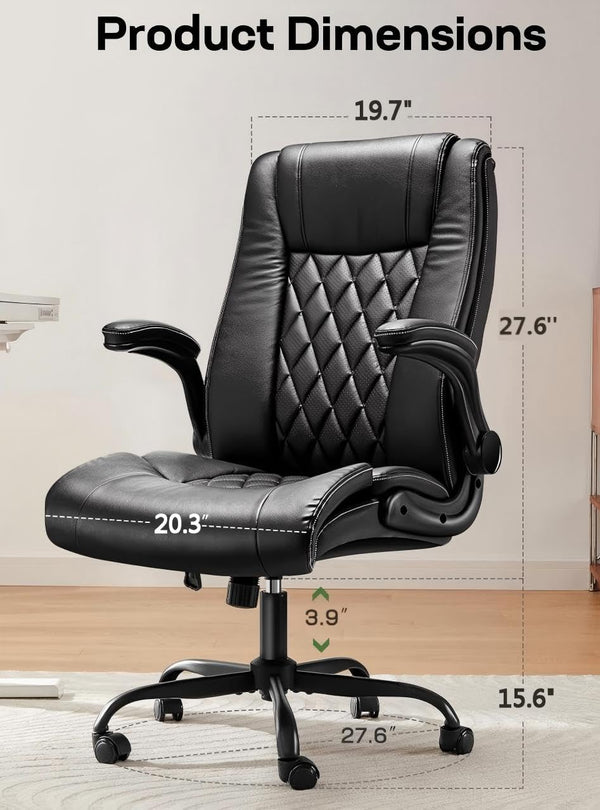 Ergonomic Executive Office Chair with Flip-Up Armrests & PU Leather