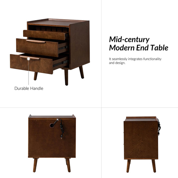 Mid-Century End Table with Charging Station