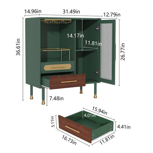 Bar Cabinet with Wine Glass Rack and Drawers