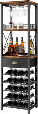 4-Tier Freestanding Wine Rack with Bar Cabinet & Glass Holder