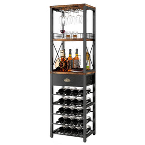 4-Tier Freestanding Wine Rack with Bar Cabinet and Glass Holder