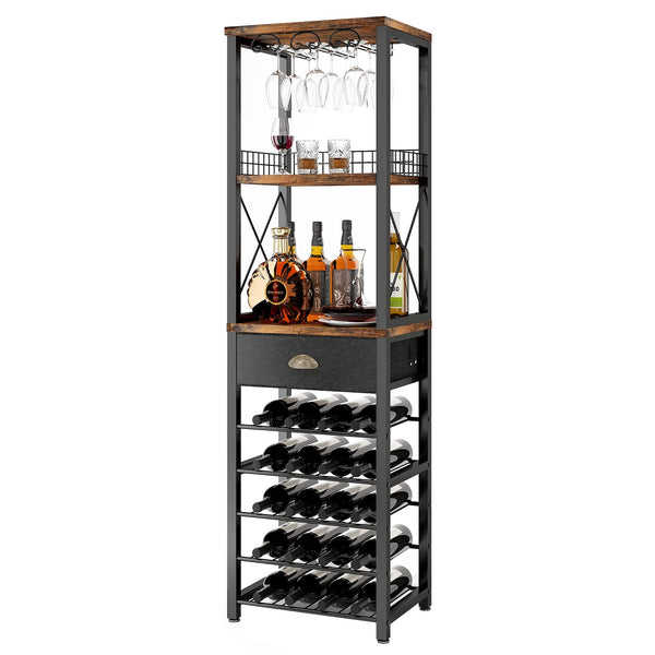 4-Tier Freestanding Wine Rack with Bar Cabinet and Glass Holder