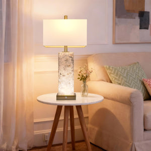 Marble Nightstand Lamps Set of 2 with USB Ports & 3-Color Temperature LED