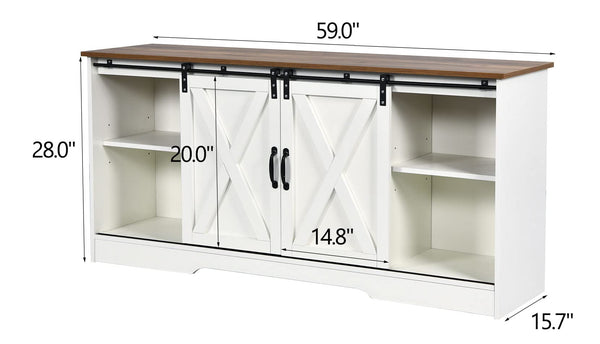 Farmhouse Barn Door TV Stand with Storage