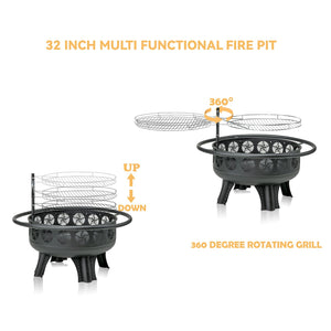 32-Inch Wood Burning Fire Pit with Swivel Cooking Grate