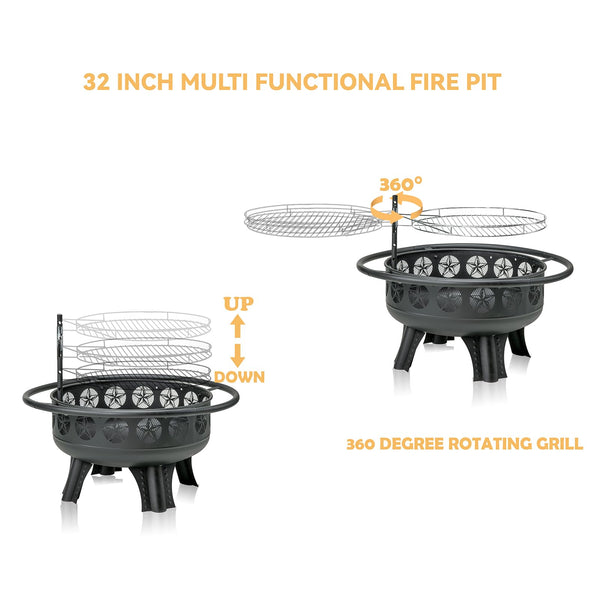 32-Inch Wood Burning Fire Pit with Swivel Cooking Grate