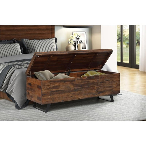 Acacia Wood Storage Trunk with Hinged Lid