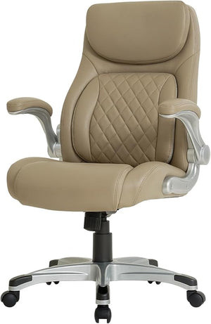 Ergonomic PU Leather Office Chair with Adjustable Lumbar Support & Flip Armrests