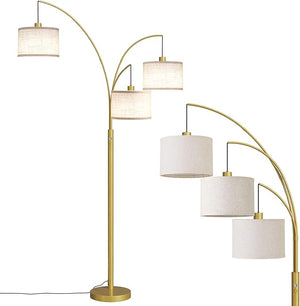 3-Light Arc Floor Lamp with Linen Drum Shades