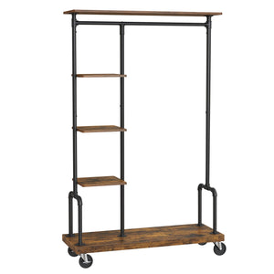 Industrial Clothing Rack with Wheels & 5-Tier Shelves