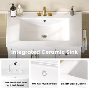 30-Inch Bathroom Vanity with Sink, Towel Holder & 3 Drawers – White