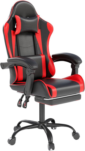 Gaming Chair with Headrest, Lumbar Support & Retractable Footrest