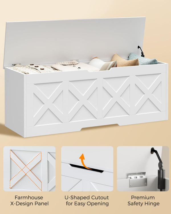 Extra-Large Wooden Storage Chest with Safety Hinge – Farmhouse Entryway Bench