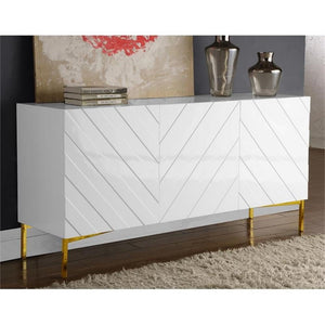 Modern Sideboard Buffet Cabinet | White Lacquer & Gold Base
