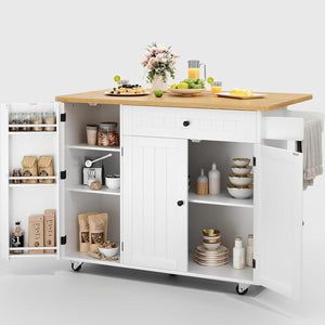 Rolling Kitchen Island with Storage & Drop Leaf