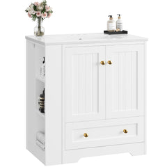 30-Inch Bathroom Vanity with Ceramic Sink and Side Storage