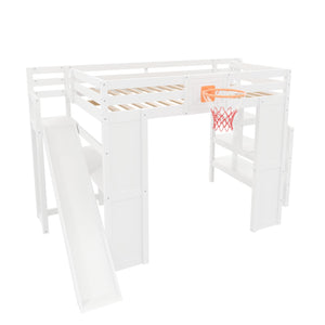 Full Size Kids Loft Bed with Slide, Desk & Storage