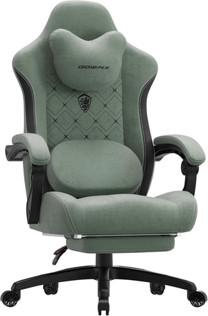 Ergonomic Fabric Gaming Chair with Heated Massage & Footrest