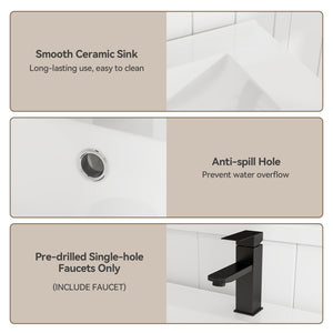 Farmhouse Bathroom Vanity with Sink – Rustic Brown Cabinet, Ceramic Undermount Sink, Faucet & Drain