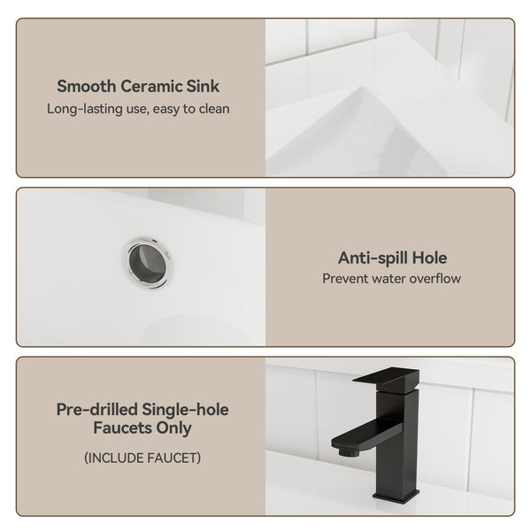 Farmhouse Bathroom Vanity with Sink – Rustic Brown Cabinet, Ceramic Undermount Sink, Faucet & Drain