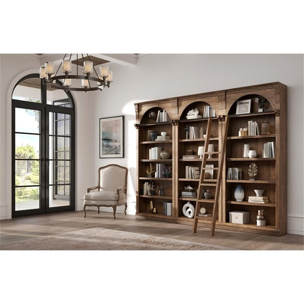 Traditional 8ft Tall Wood Bookcase with Ladder