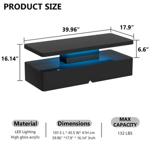 LED Coffee Table with Storage & Double-Layer Shelves