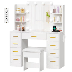 Makeup Vanity Desk with Mirror, Lights & Storage, White