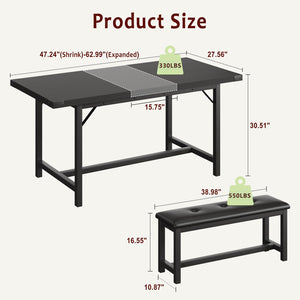 3-Piece Extendable Dining Table Set with 2 Upholstered Benches
