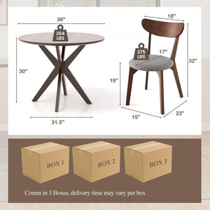 5-Piece Round Dining Table Set with 4 Chairs – Rubber Wood Legs, Brown