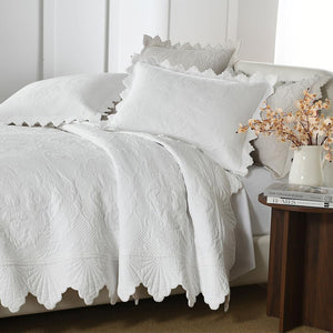 White Floral Cotton Quilt Bedding Set