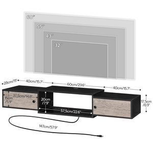 55" Floating TV Stand with Power Outlets & Doors