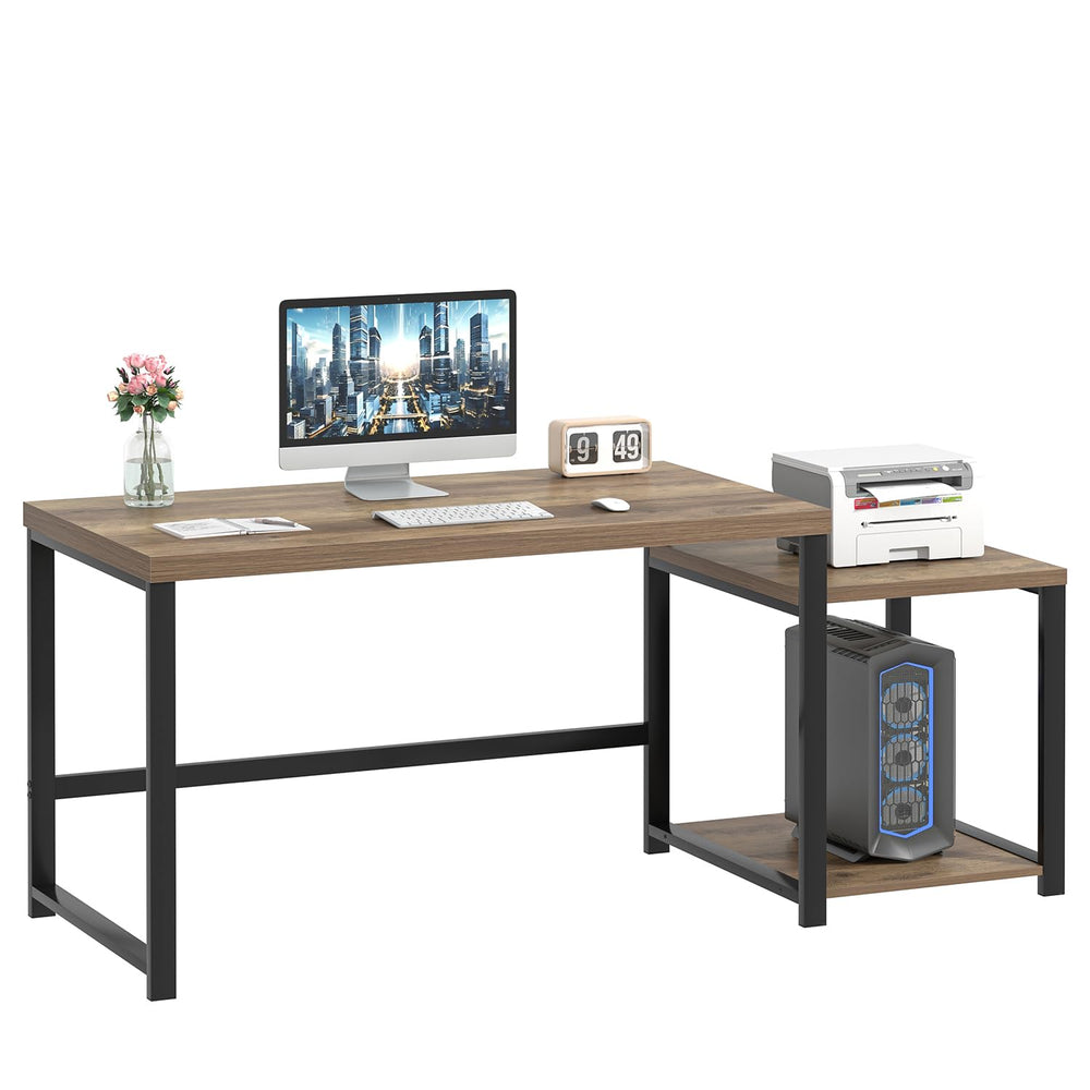 63-Inch Computer Desk with Printer Shelf & PC Tower Stand