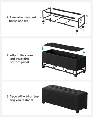 Storage Ottoman Bench with Lid & Legs – Tufted Linen Fabric, 660 lb Capacity