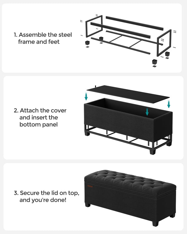 Storage Ottoman Bench with Lid & Legs – Tufted Linen Fabric, 660 lb Capacity