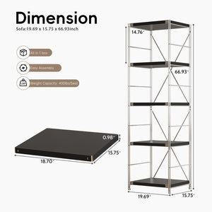 5-Tier Industrial Bookshelf with Adjustable Shelves