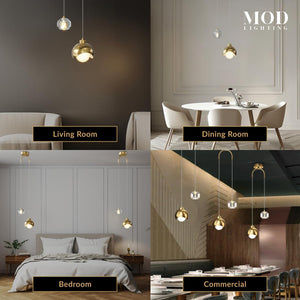 Gold Crystal Modern Pendant Light – Dimmable LED, Adjustable Hanging