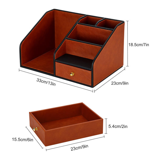 PU Leather Desk Organizer with Drawer