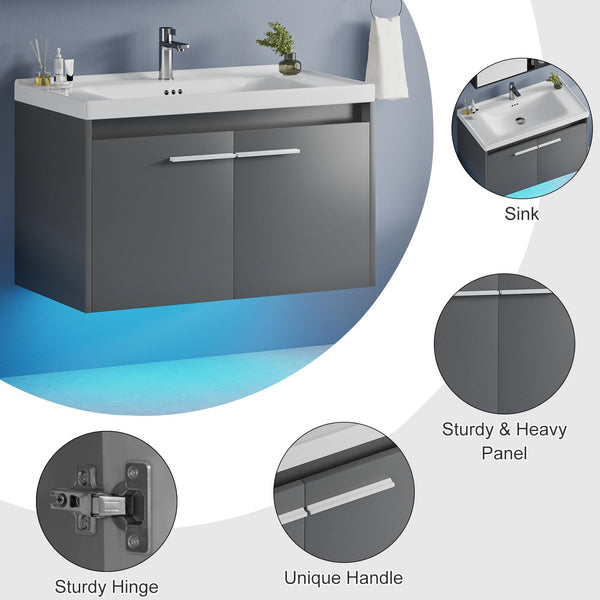 31" Floating Bathroom Vanity with LED Light & Ceramic Sink