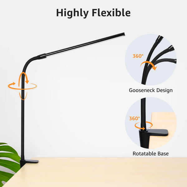 Clip-On LED Desk Lamp with Gooseneck & USB Power