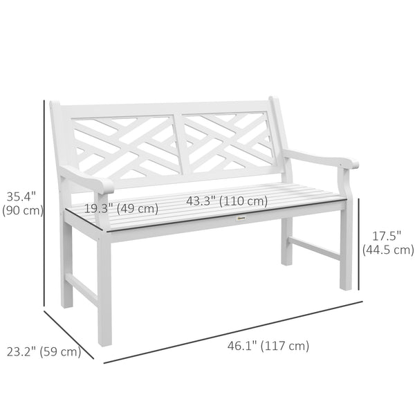 Outdoor Wood Patio Bench – 2-Person Slatted Poplar Seat with Armrests